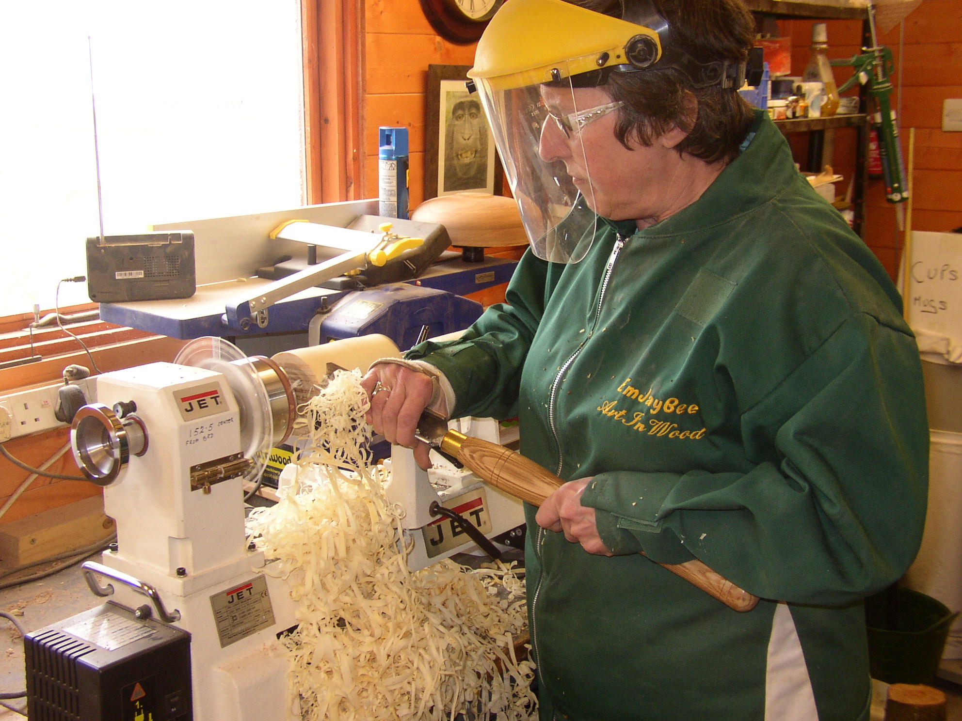 Jan at work on a lathe